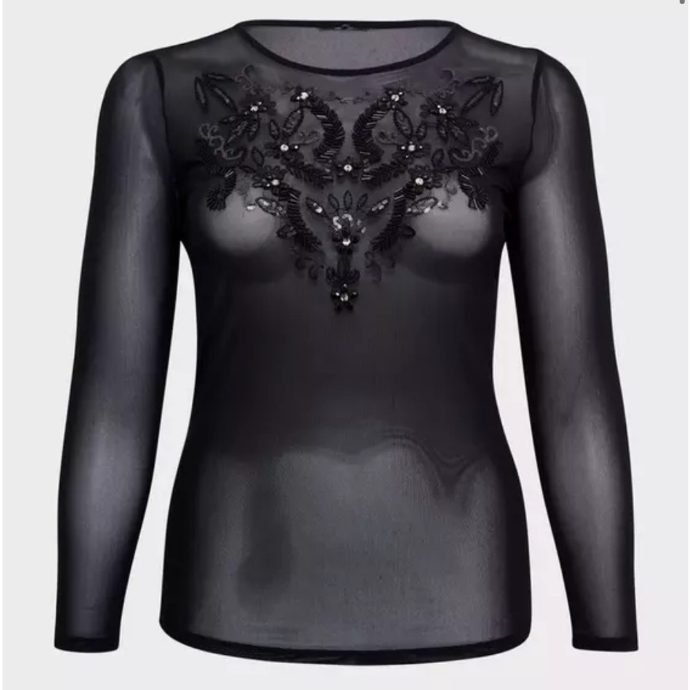 New! Torrid sz 4 Black Mesh Sequins Beading‎ Embellished Top 4X